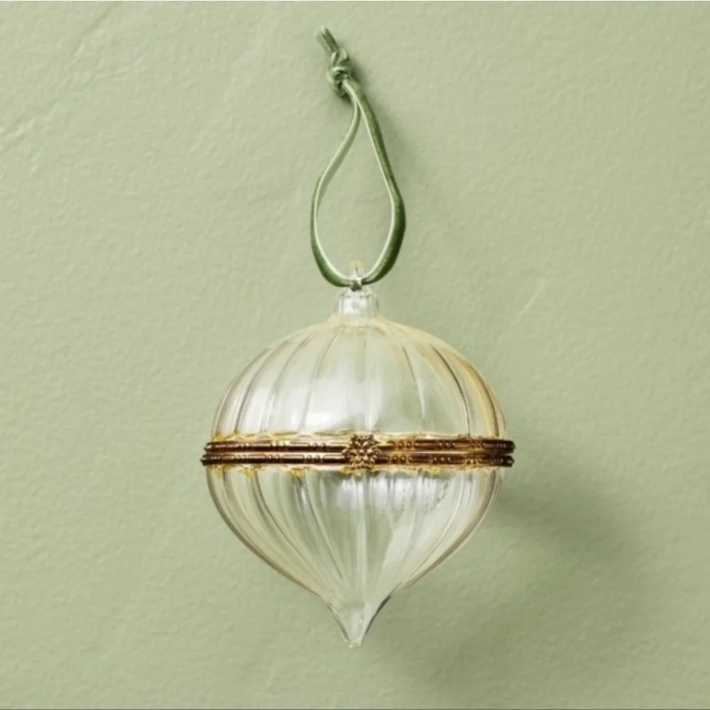 Hearth And Hand Ribbed Glass Ornaments With Hinge and Star Decor